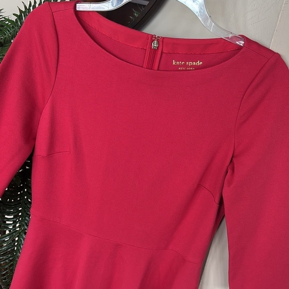 NWOT Kate Spade Red Mini Dress 3/4 Sleeves A-Line Minimalist Simple Elegant - Picture 2 of 15